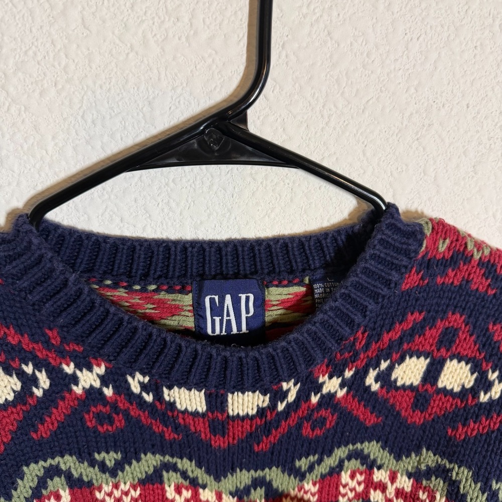 Vintage Gap Sweater Womens Large Multicolor Fair Isle Geometric Tight Knit 90s - Picture 5 of 9
